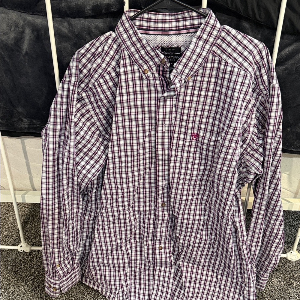 Ariat Purple and White Plaid Button-Down Shirt